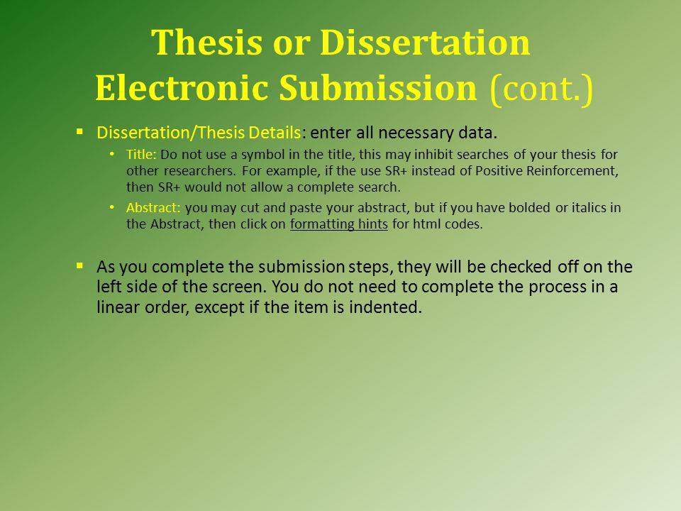 define thesis and dissertation submission